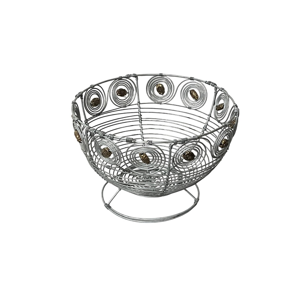 Unbranded Wire‎ Fruit Bowl Home Decor Medium Silver Scarab Beetle Spiral Design